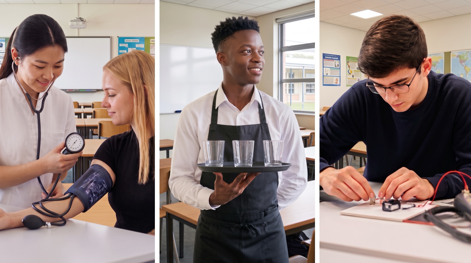 Leerlingen in de klas: zorg, horeca en techniek in de praktijk